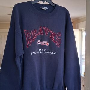 Vintage 1995 Braves World Series Sweatshirt Sz Large runs smaller Navy Blue